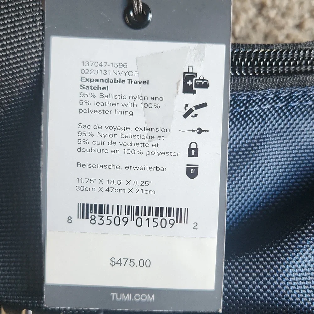 TUMI Navy Expandable Duffel Bag - Picture 3 of 4